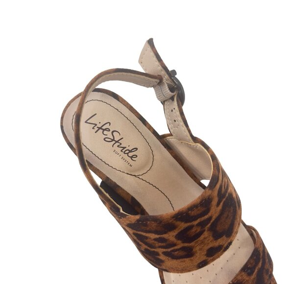 LifeStride TEDDI Women SZ 7W Leopard Print Open-Toe Block Heel Sandal Faux Suede - Picture 9 of 14